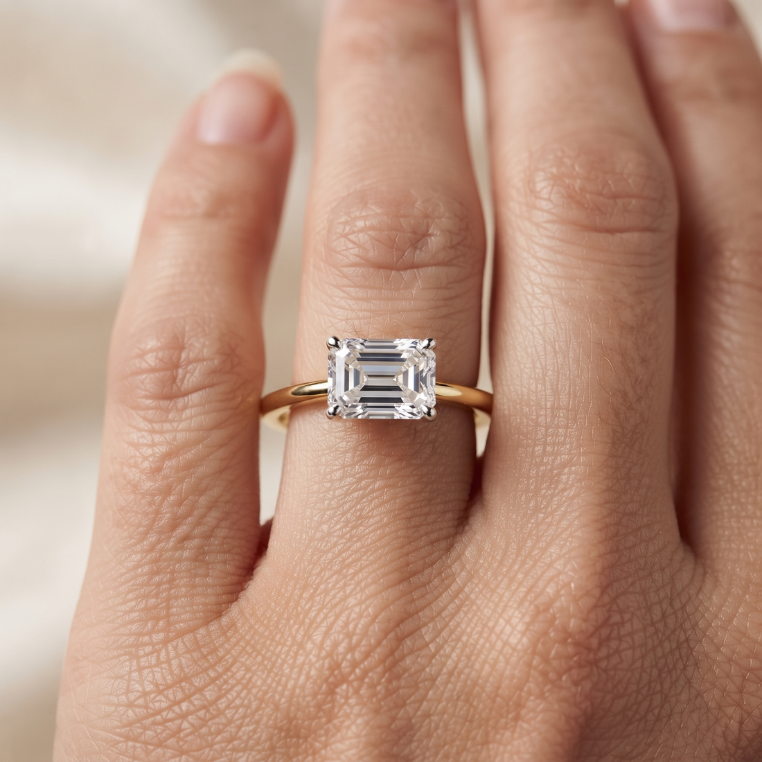 Emerald Cut Lab Grown Diamond Ring, Minimalist Gold Solitaire, Eco-Friendly Engagement Ring
