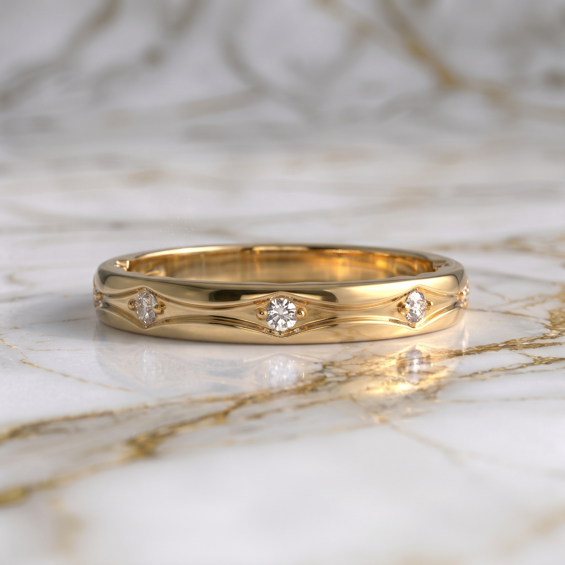 Vintage Diamond Band, Unique Art Deco Band, Minimalist Stackable Ring, Women Jewelry
