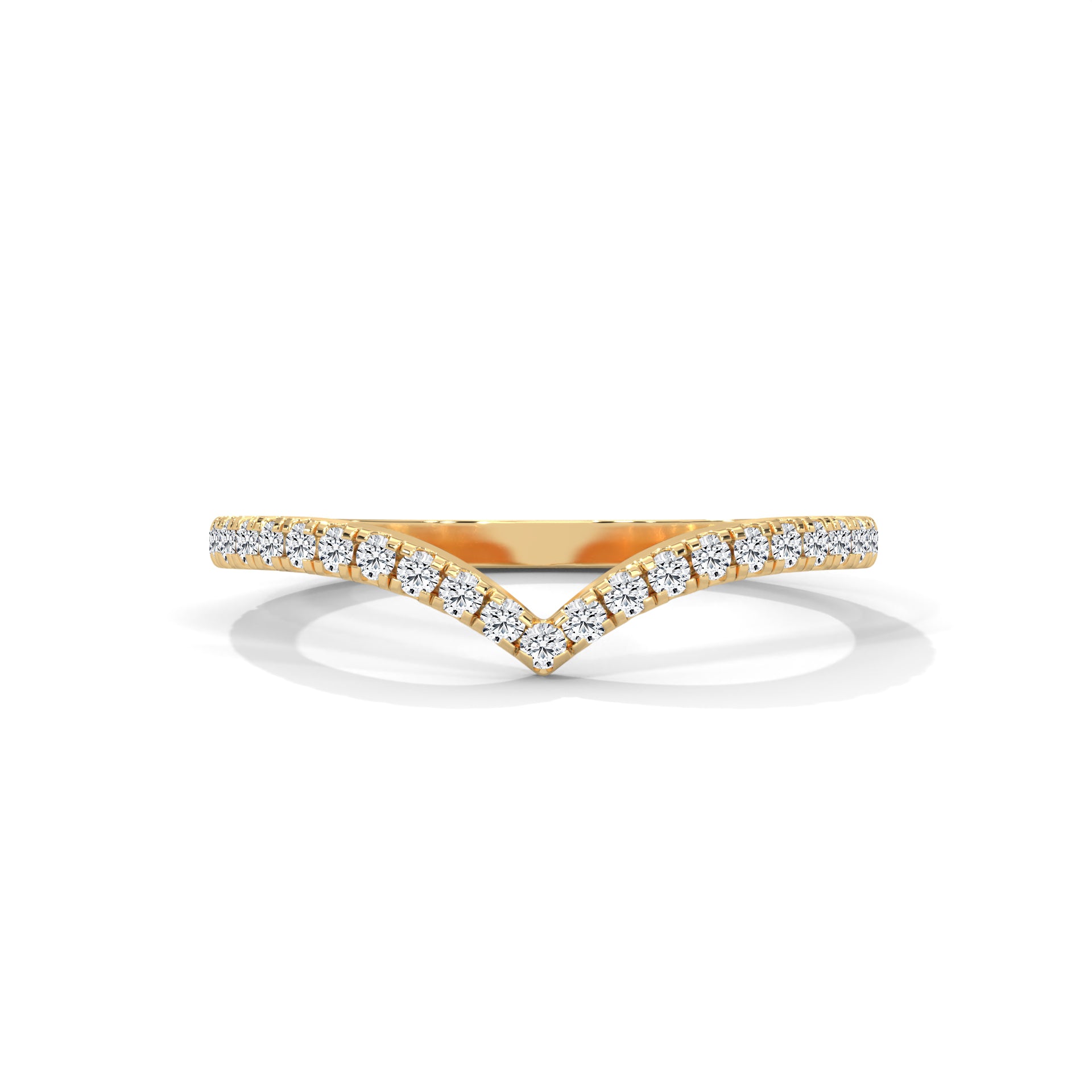 Diamond V Shape Ring, Curved Wedding Band, Pave Set Diamonds, Stacking Chevron Ring