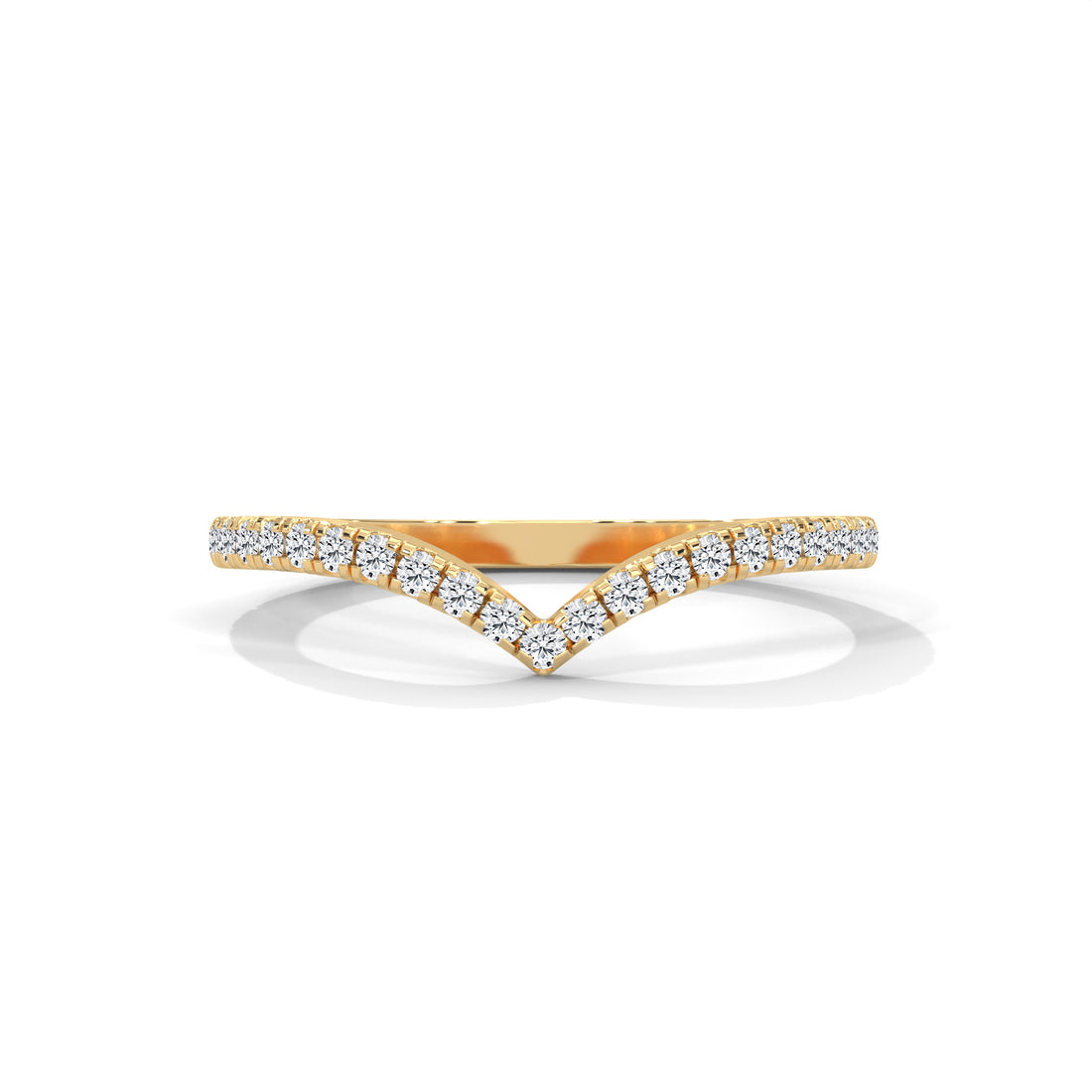 Diamond V Shape Ring, Curved Wedding Band, Pave Set Diamonds, Stacking Chevron Ring