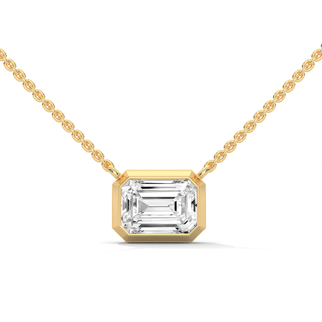 Emerald Cut Lab Grown Diamond Pendant, Bezel Set Necklace, Minimalist Gold Chain