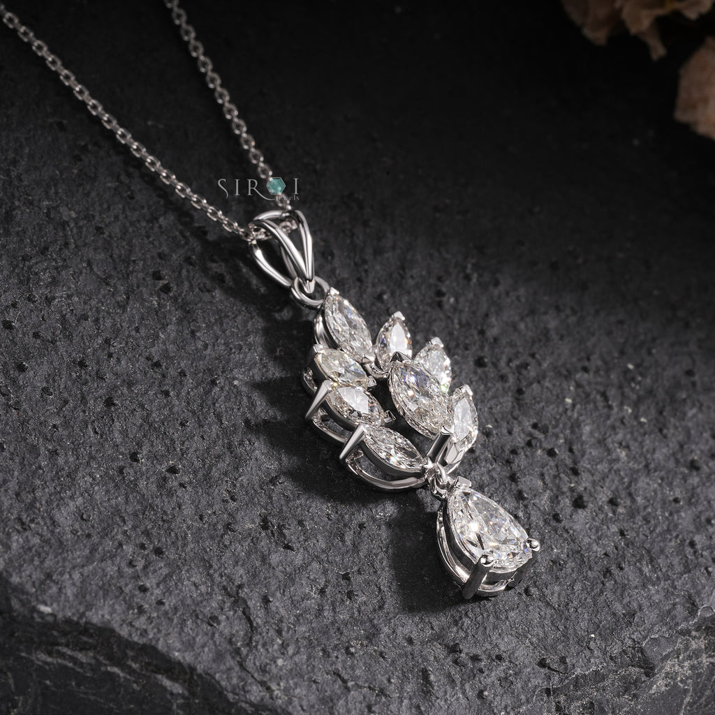 White Gold Cluster Marquise & Pear Fancy Diamond Pendant