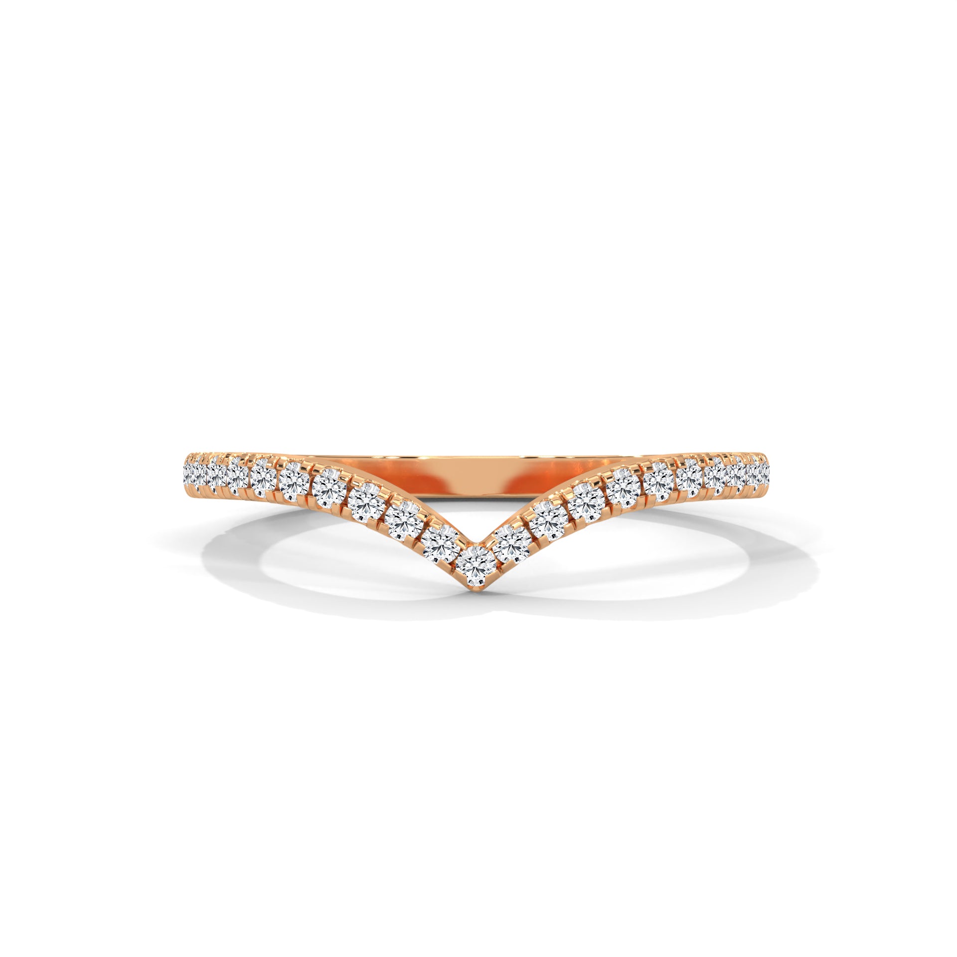 Diamond V Shape Ring, Curved Wedding Band, Pave Set Diamonds, Stacking Chevron Ring