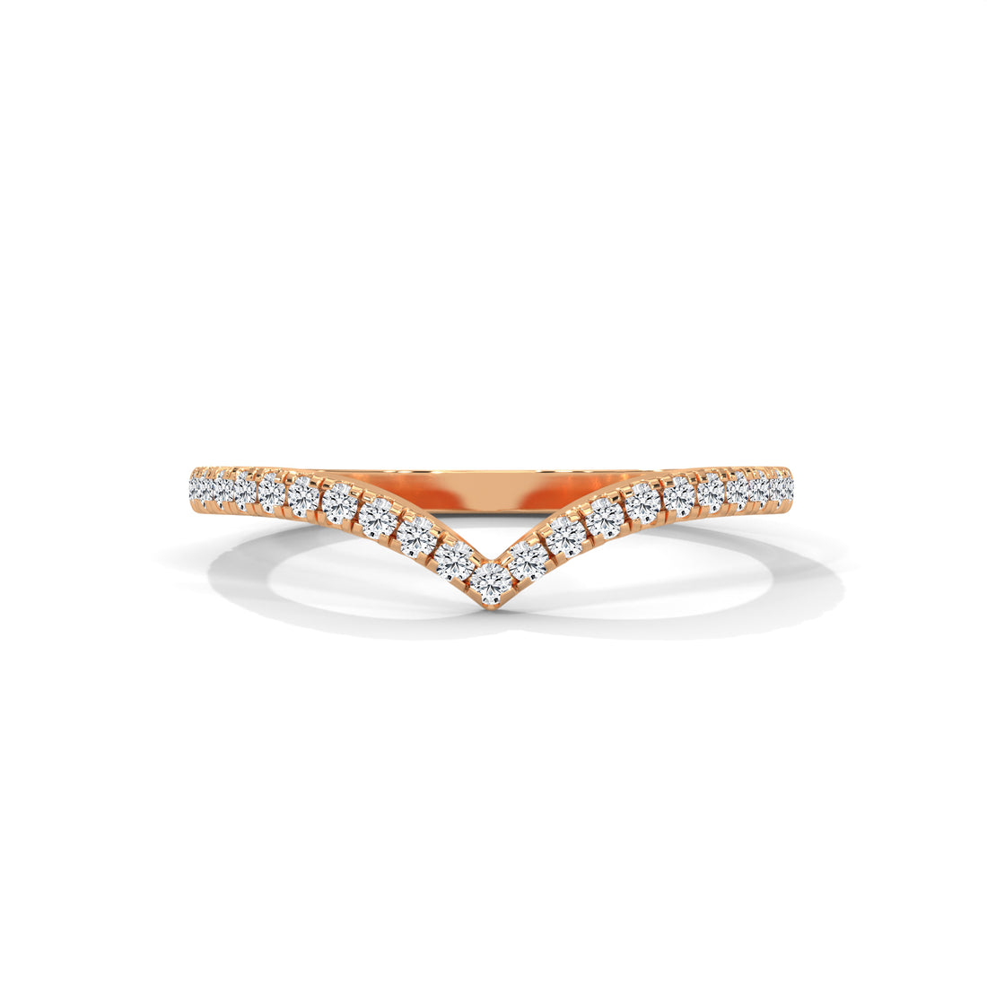 Diamond V Shape Ring, Curved Wedding Band, Pave Set Diamonds, Stacking Chevron Ring