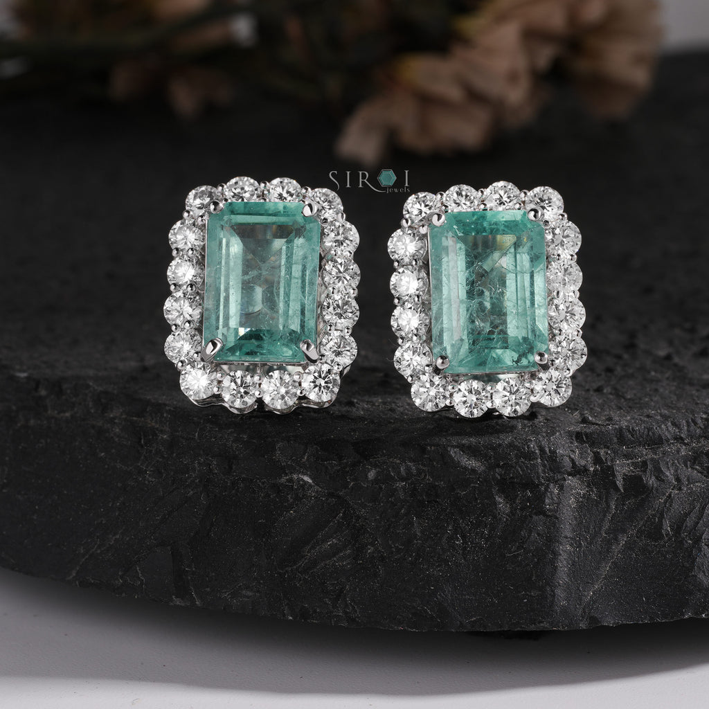Vintage-Inspired Emerald and Diamond Halo Cluster Studs
