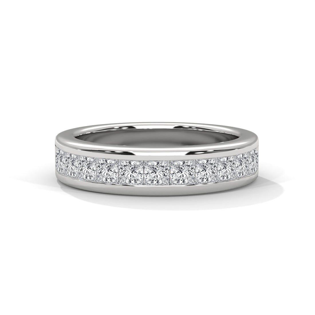 Princess Cut Diamond Channel Set Wedding Band, 9K To 18K Solid Gold Stacker Ring