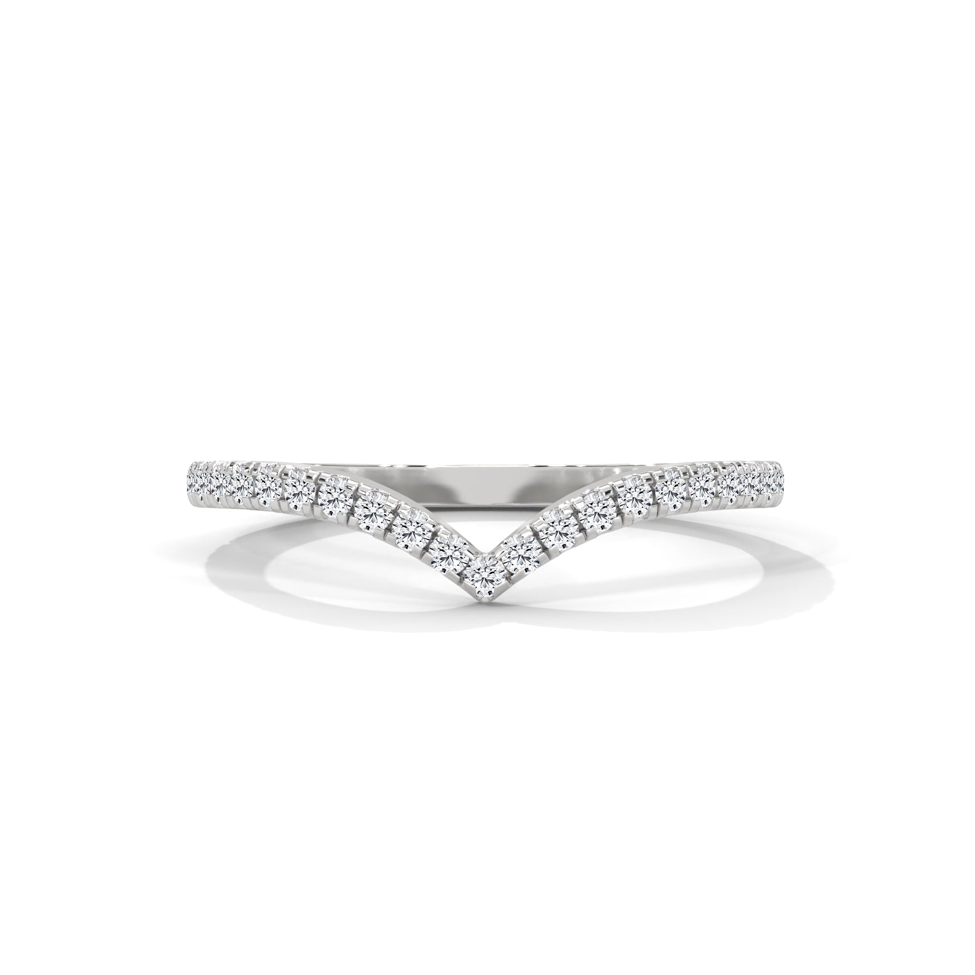 Diamond V Shape Ring, Curved Wedding Band, Pave Set Diamonds, Stacking Chevron Ring