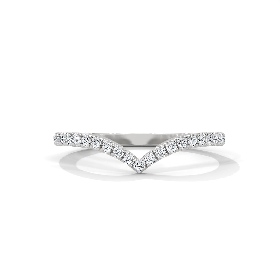 Diamond V Shape Ring, Curved Wedding Band, Pave Set Diamonds, Stacking Chevron Ring