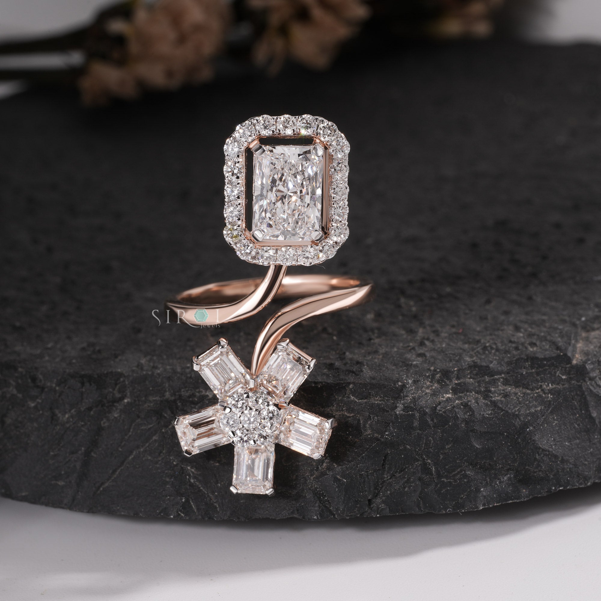 Modern Bypass Diamond Statement Ring with Mixed Cuts