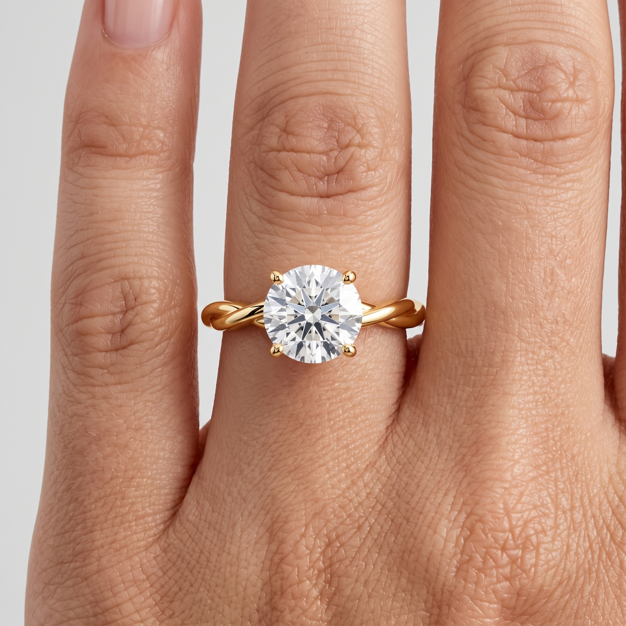 Twisted Vine Round Diamond Solitaire Ring, 4-Prong Gold Engagement Band