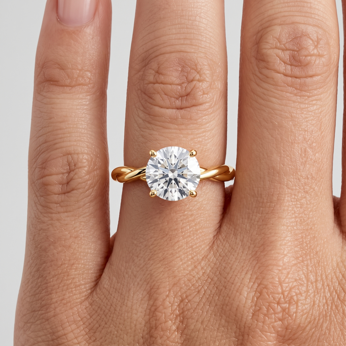 Twisted Vine Round Diamond Solitaire Ring, 4-Prong Gold Engagement Band