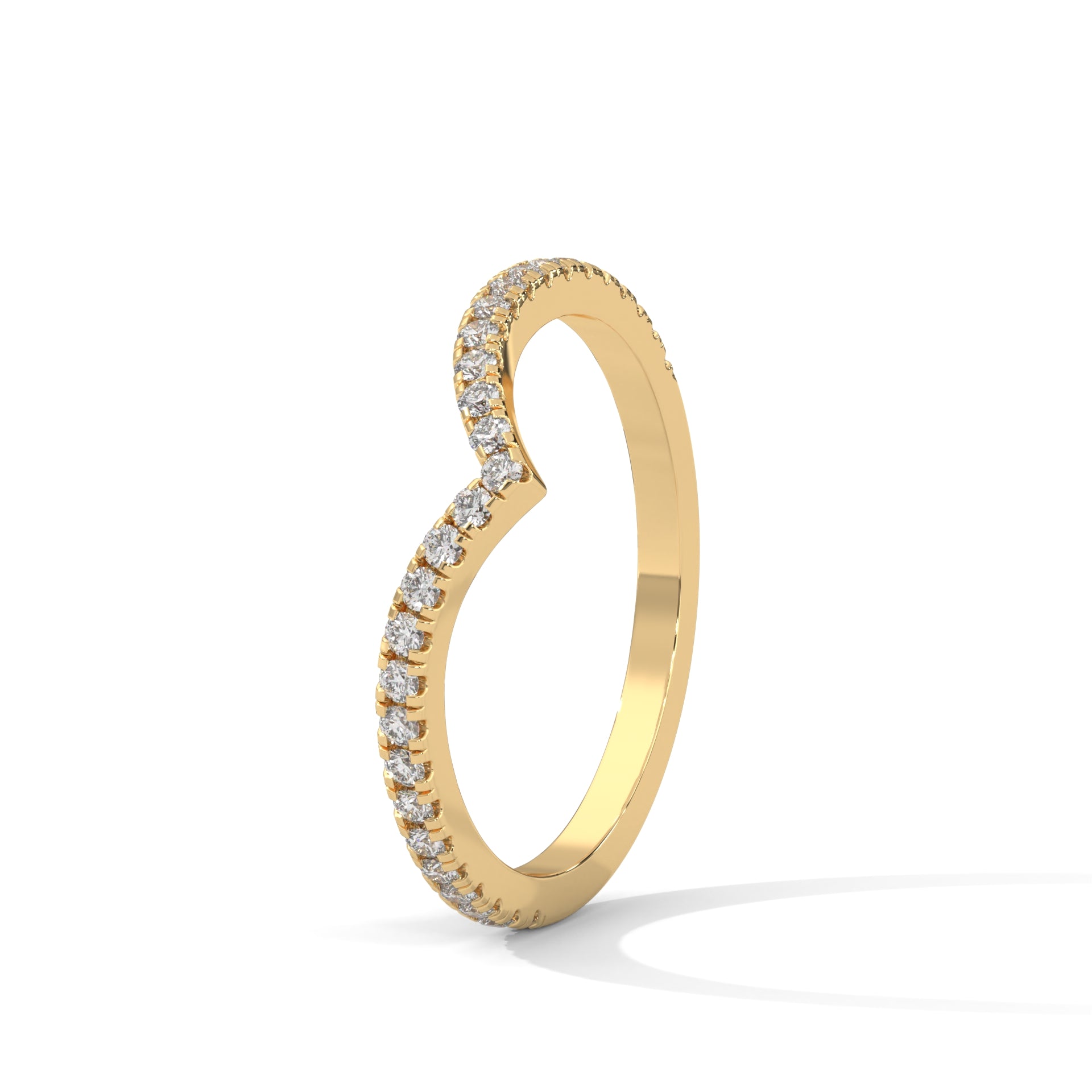 Diamond V Shape Ring, Curved Wedding Band, Pave Set Diamonds, Stacking Chevron Ring