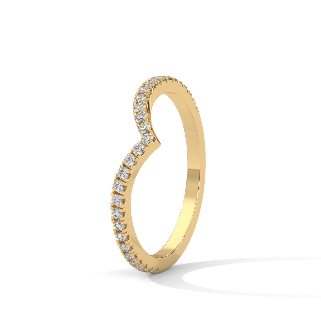 Diamond V Shape Ring, Curved Wedding Band, Pave Set Diamonds, Stacking Chevron Ring