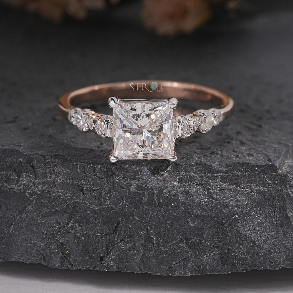 Princess Cut Diamond Engagement Ring with Pave Accents