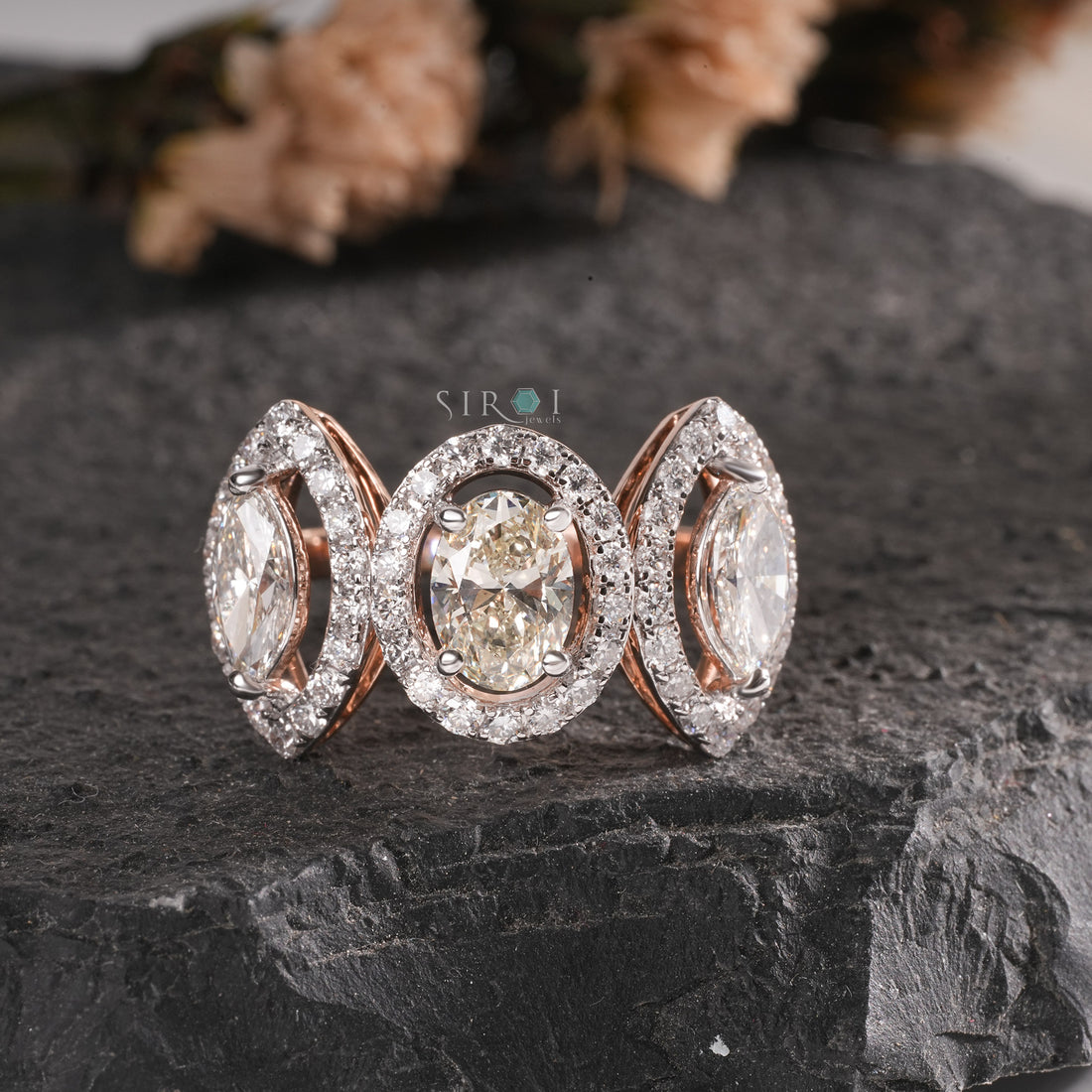The Trinity Marquise & Oval Diamond Halo Ring