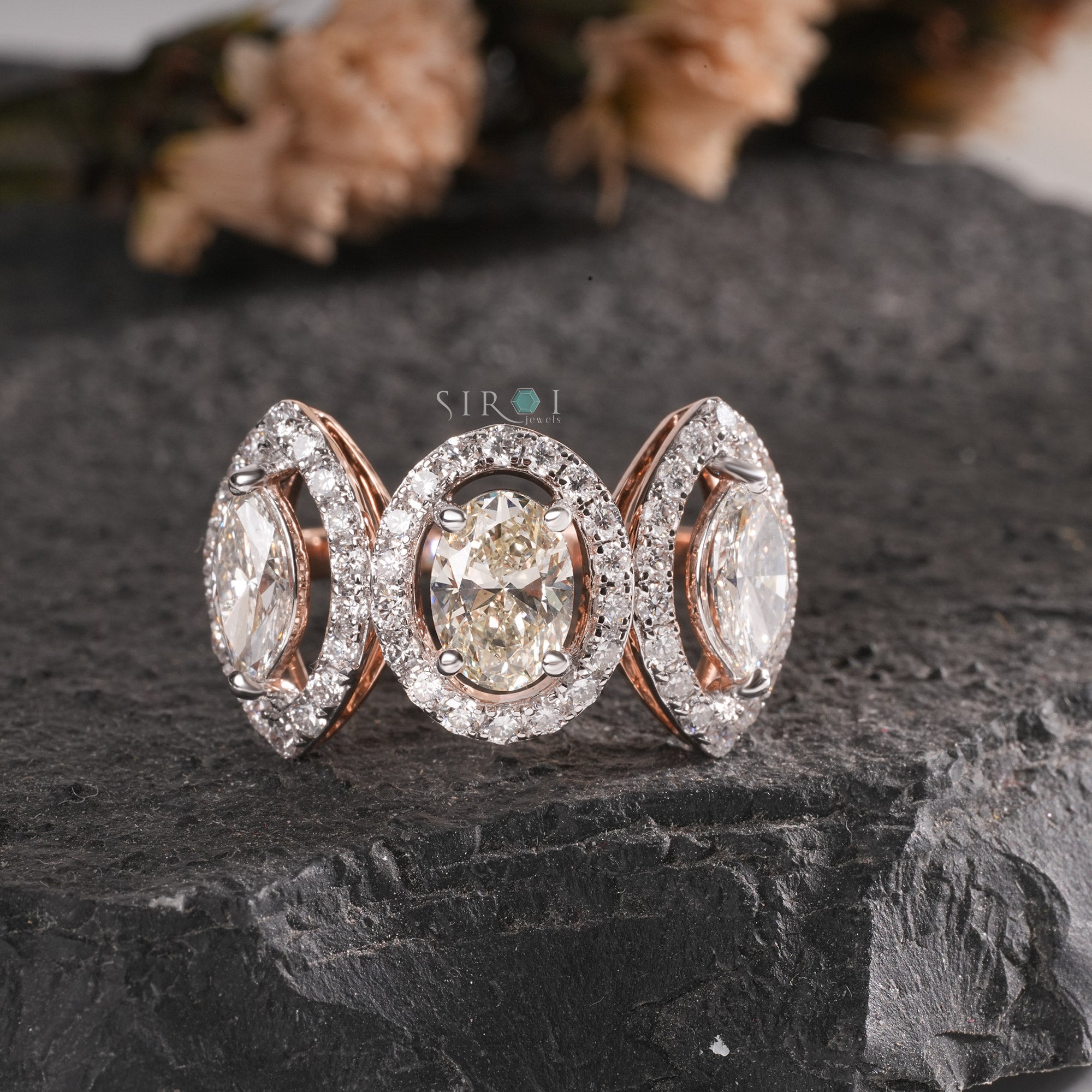 The Trinity Marquise & Oval Diamond Halo Ring