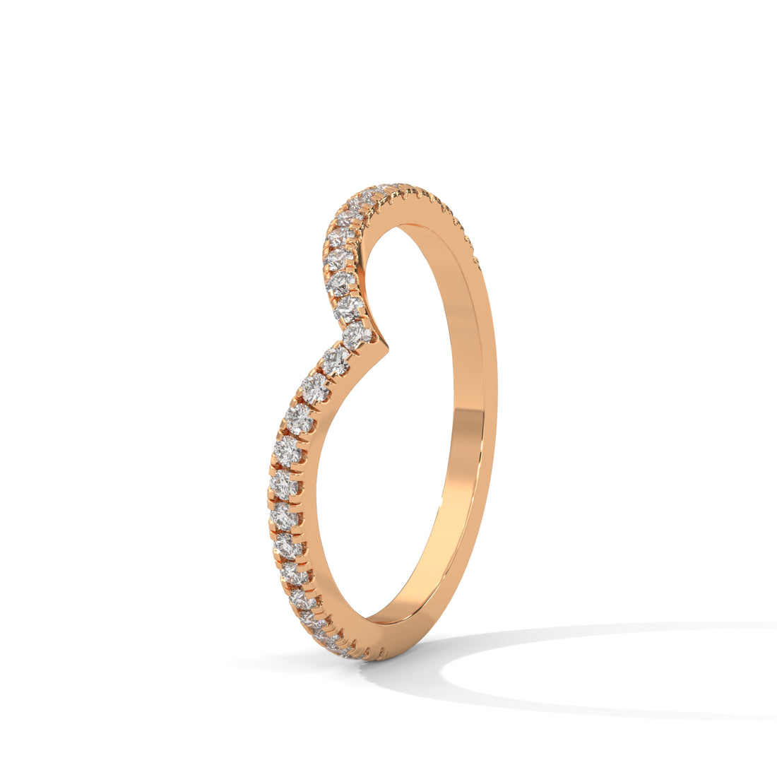 Diamond V Shape Ring, Curved Wedding Band, Pave Set Diamonds, Stacking Chevron Ring