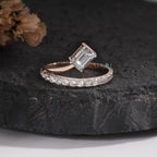 The Emerald-Cut Solitaire with Pave Diamond Band in Rose Gold