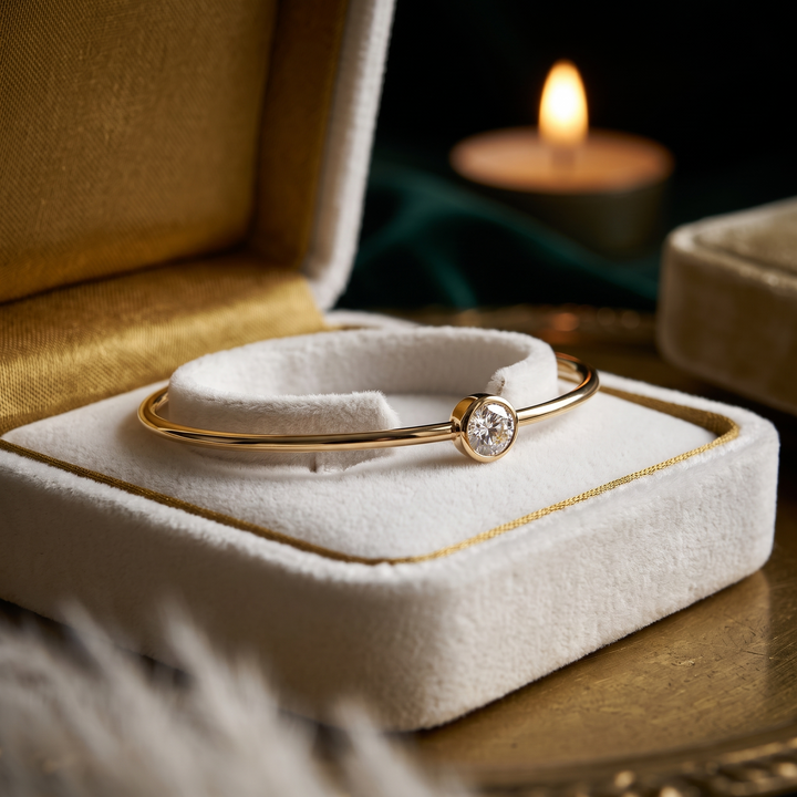 Dainty Bezel Set Diamond Bangles In 9K Gold To 18K Gold Or Sterling Silver
