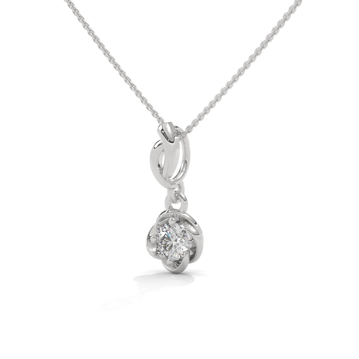 14K Gold Solitaire Diamond Pendant, Round Brilliant Cut, Floral Swirl Charm Necklace