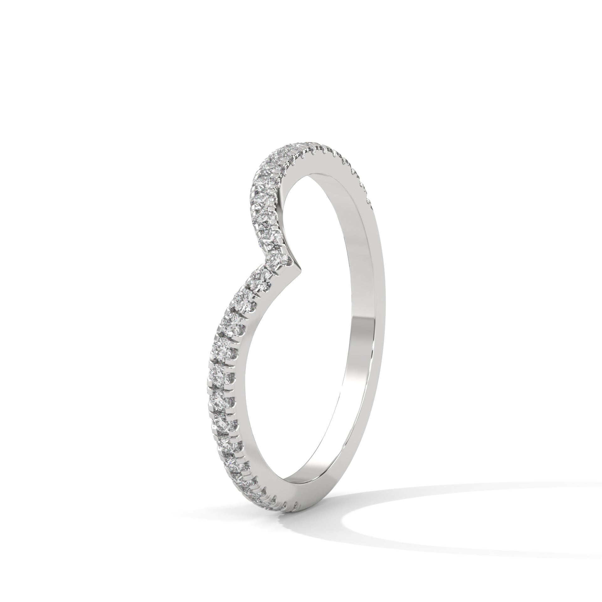 Diamond V Shape Ring, Curved Wedding Band, Pave Set Diamonds, Stacking Chevron Ring