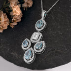Aqua Cascade Emerald Diamond and Blue Pear Cluster Pendant in White Gold