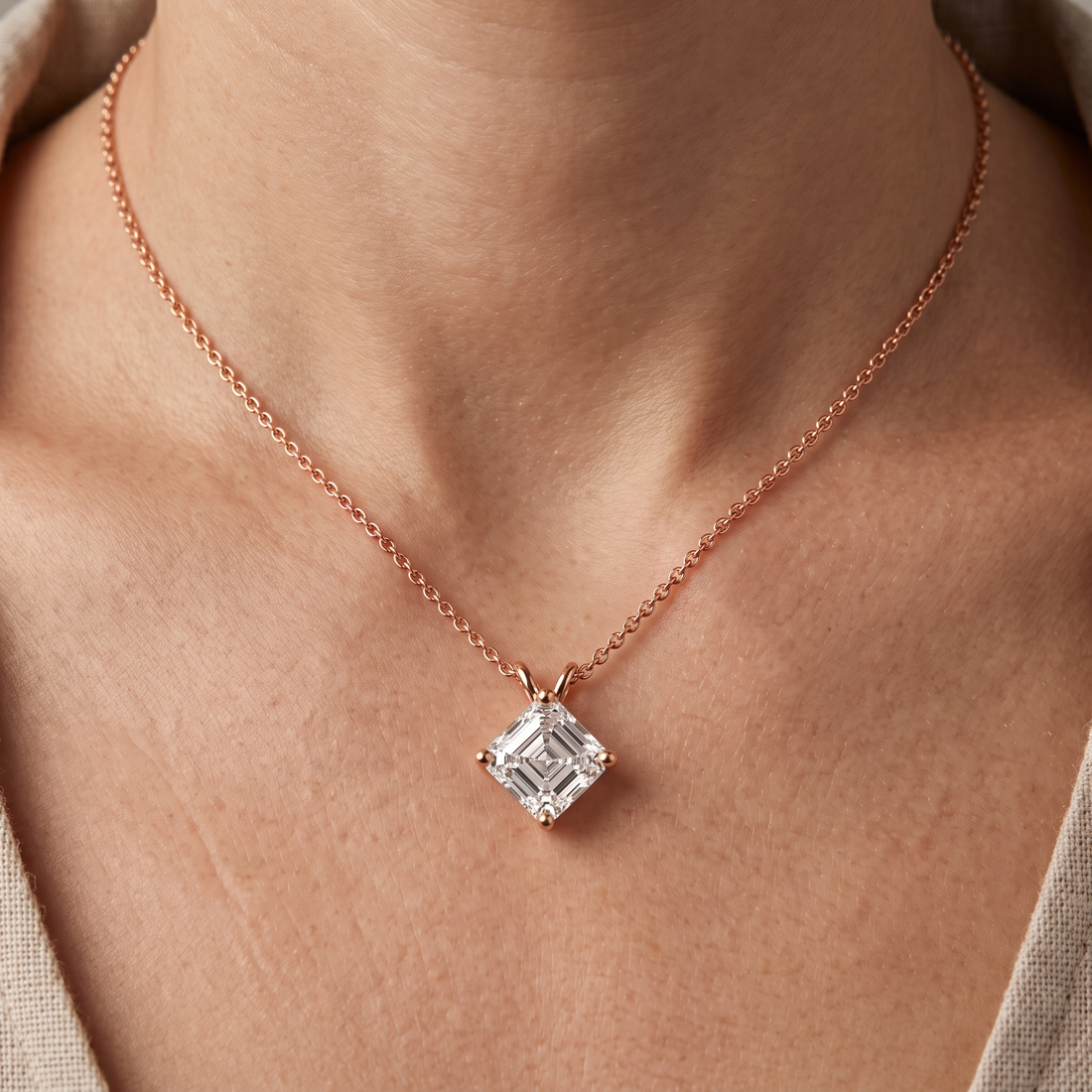 1.00 Carat Asscher Cut Diamond Pendant Necklace, Minimalist Gold, Dainty Bridal Jewelry