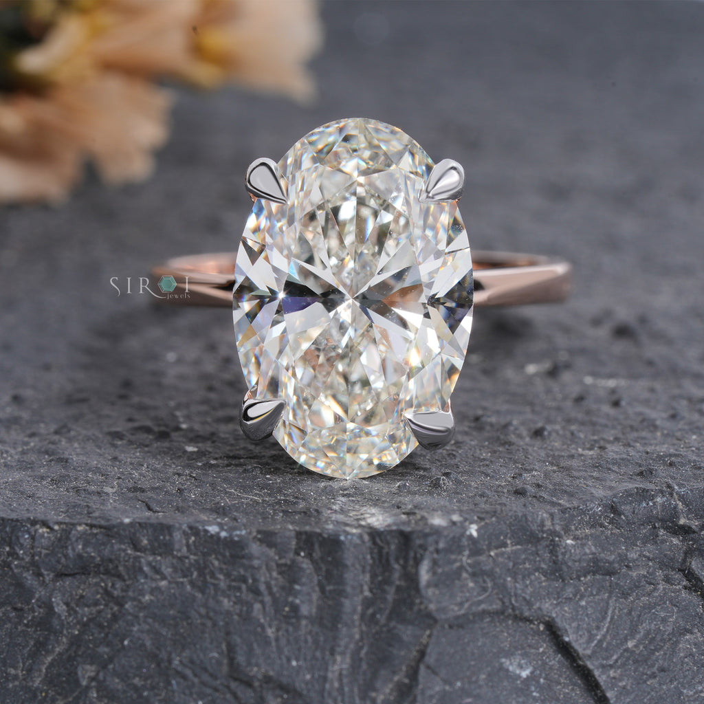 Oval Crushed Ice Solitaire Ring with Petite Claw Prongs