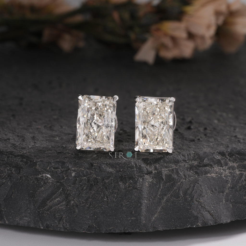 Emerald Cut Diamond Solitaire Stud Earrings