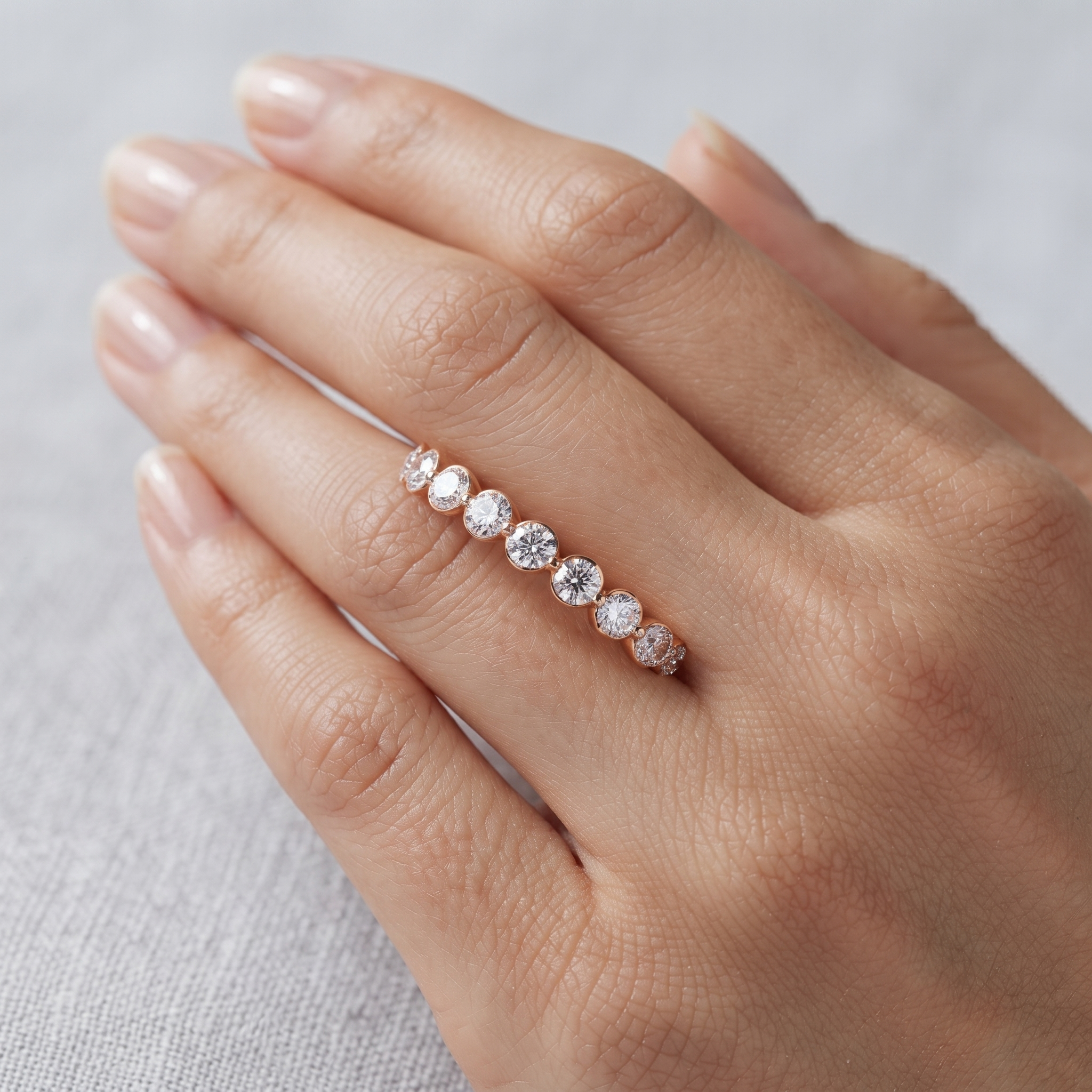 9 Stone Diamond Wedding Band Ring In 10K/14K Gold And Sterling Silver
