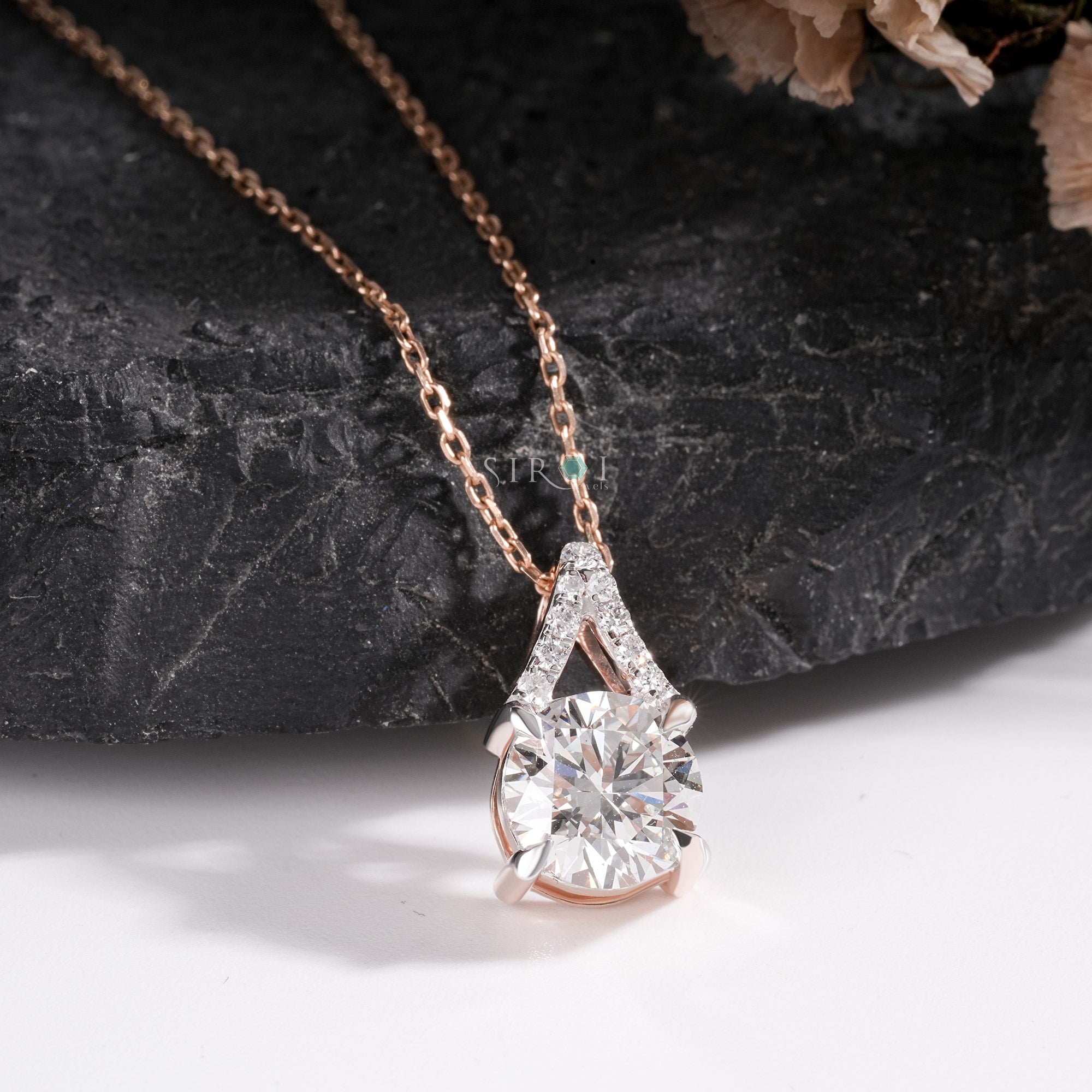 Rose Gold Teardrop Diamond Solitaire Pendant