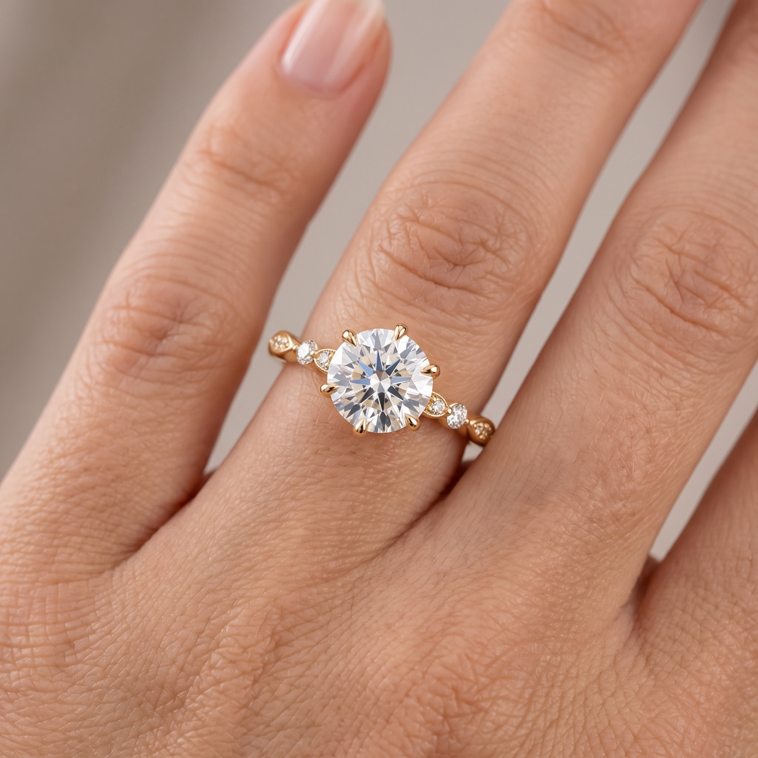 Custom Floral Basket Engagement Ring, Lab Grown Diamond, Hidden Halo Accent