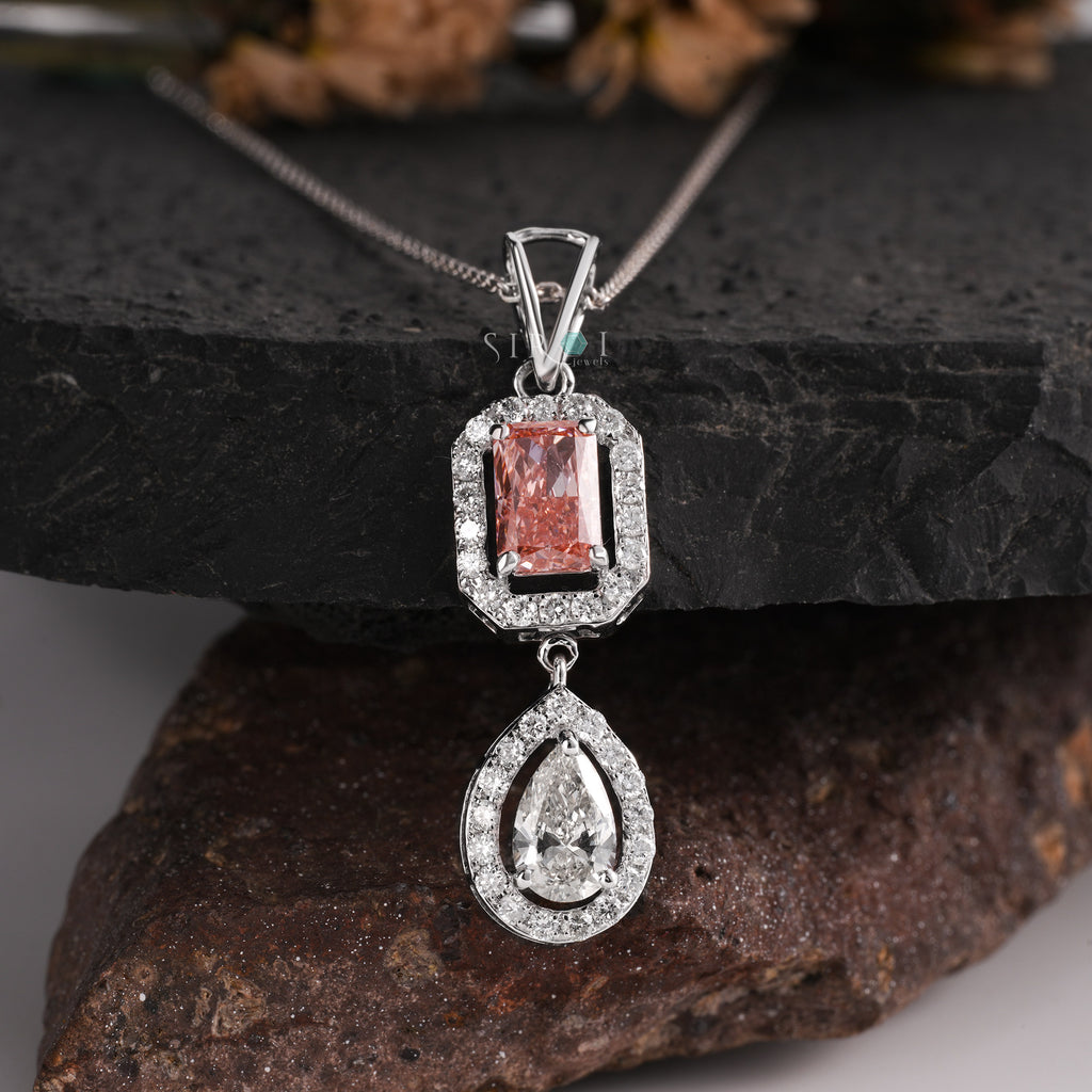 Pink Princess & Pear-Cut Diamond Drop Pendant