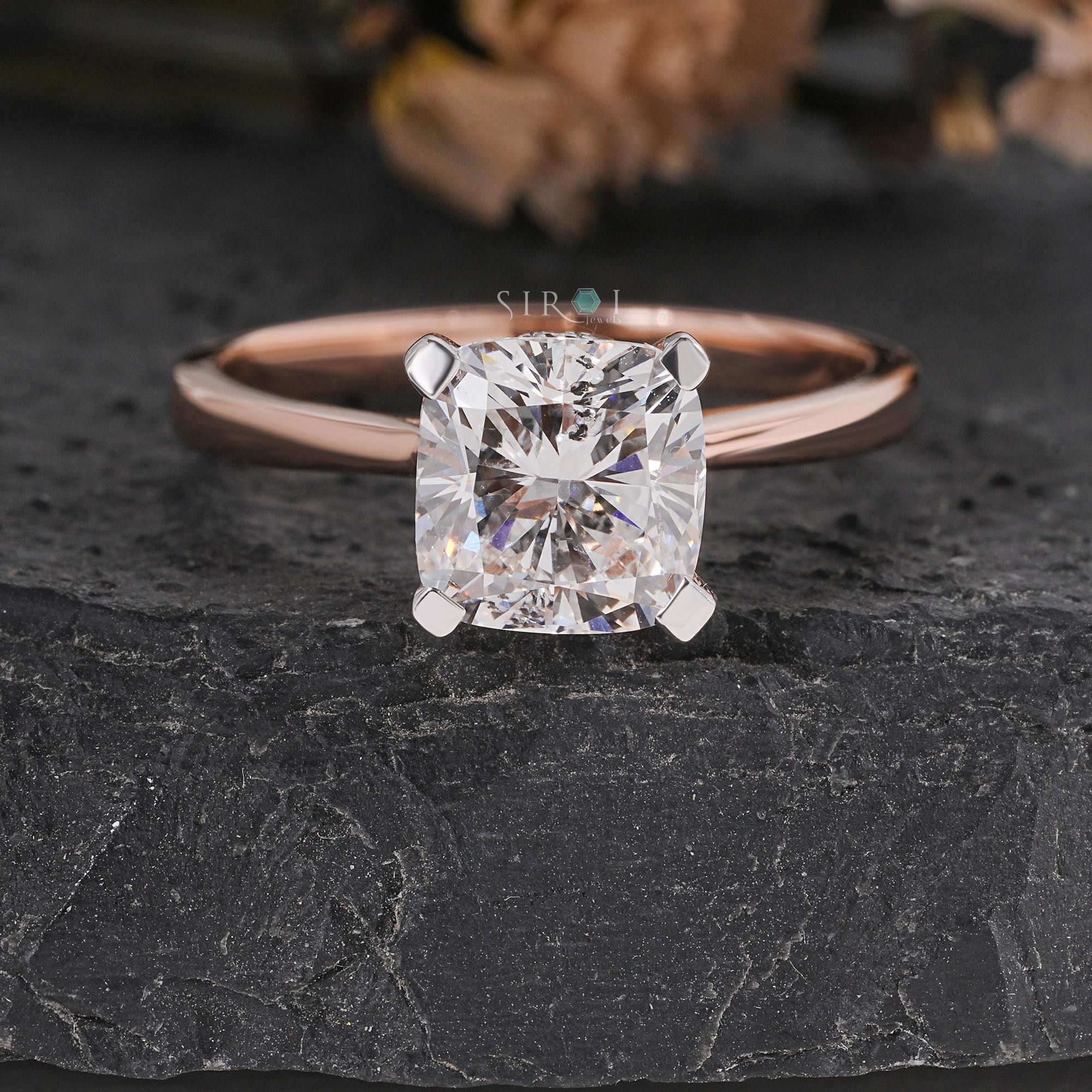 Cushion Cut Diamond Engagement Ring in Rose Gold with Hidden Halo