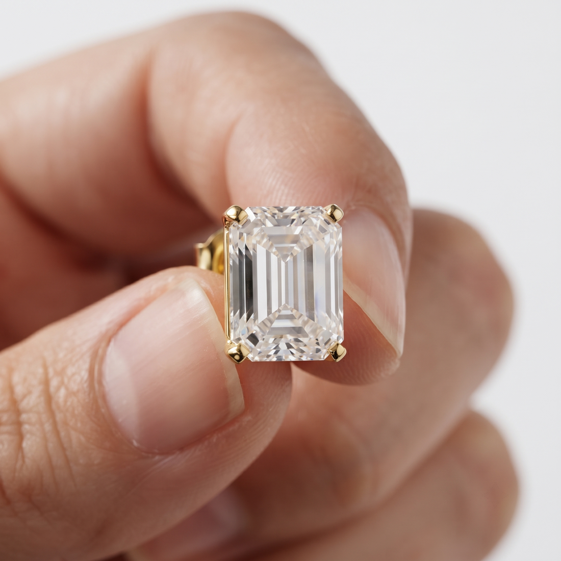 Emerald Cut Lab Diamond Stud Earrings, Solid 9K/14K Gold, Classic Everyday