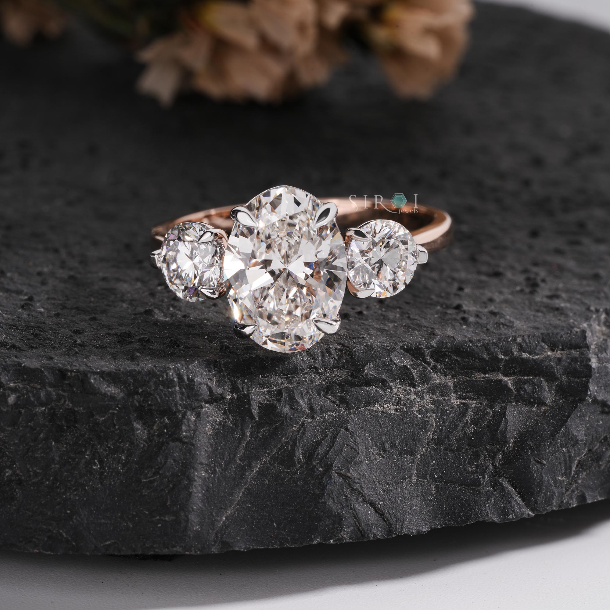 The Seraphina Oval & Round Three-Stone Ring