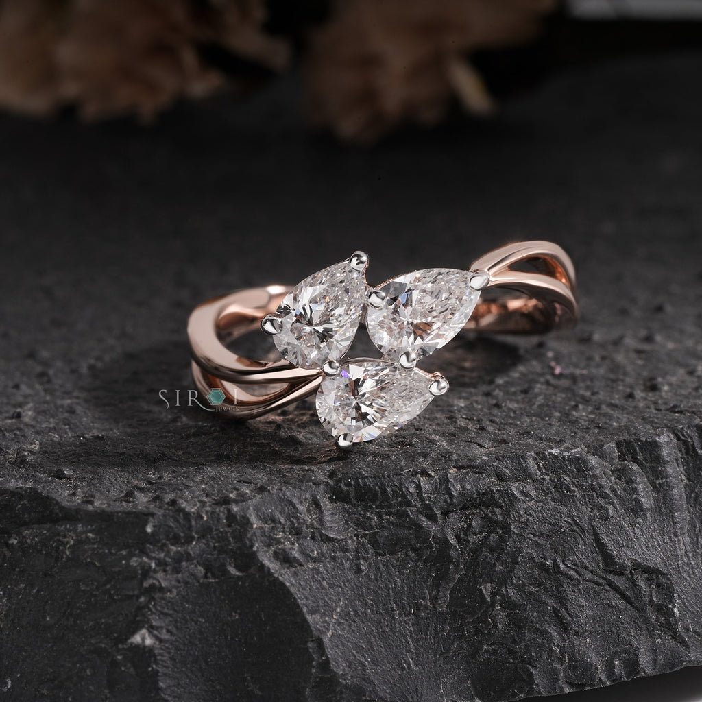 Trio Pear Diamond Bypass Ring