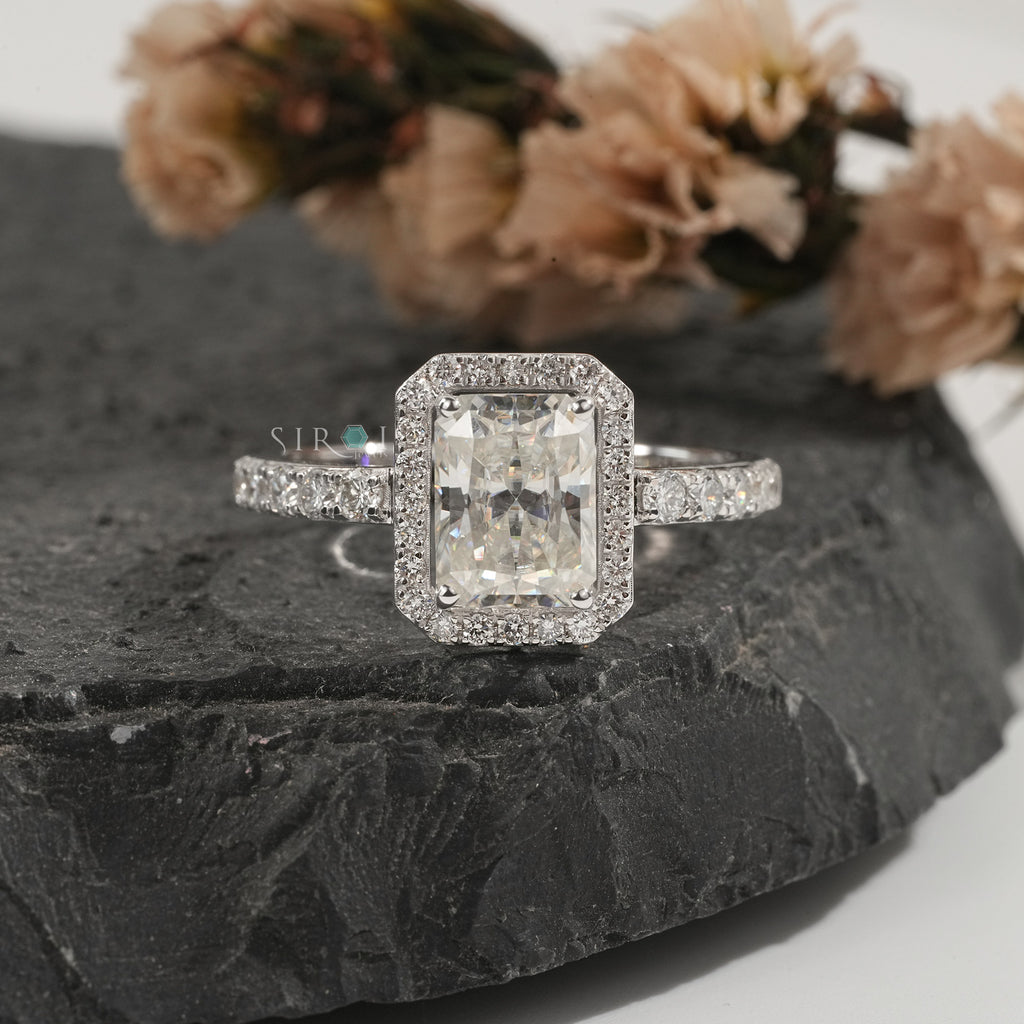 Radiant Cut Diamond Halo Engagement Ring