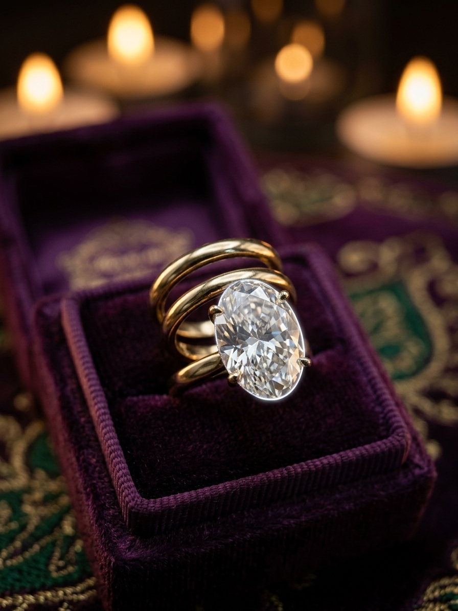 3-Piece Modular Oval Solitaire Ring Set with Double Band Ring