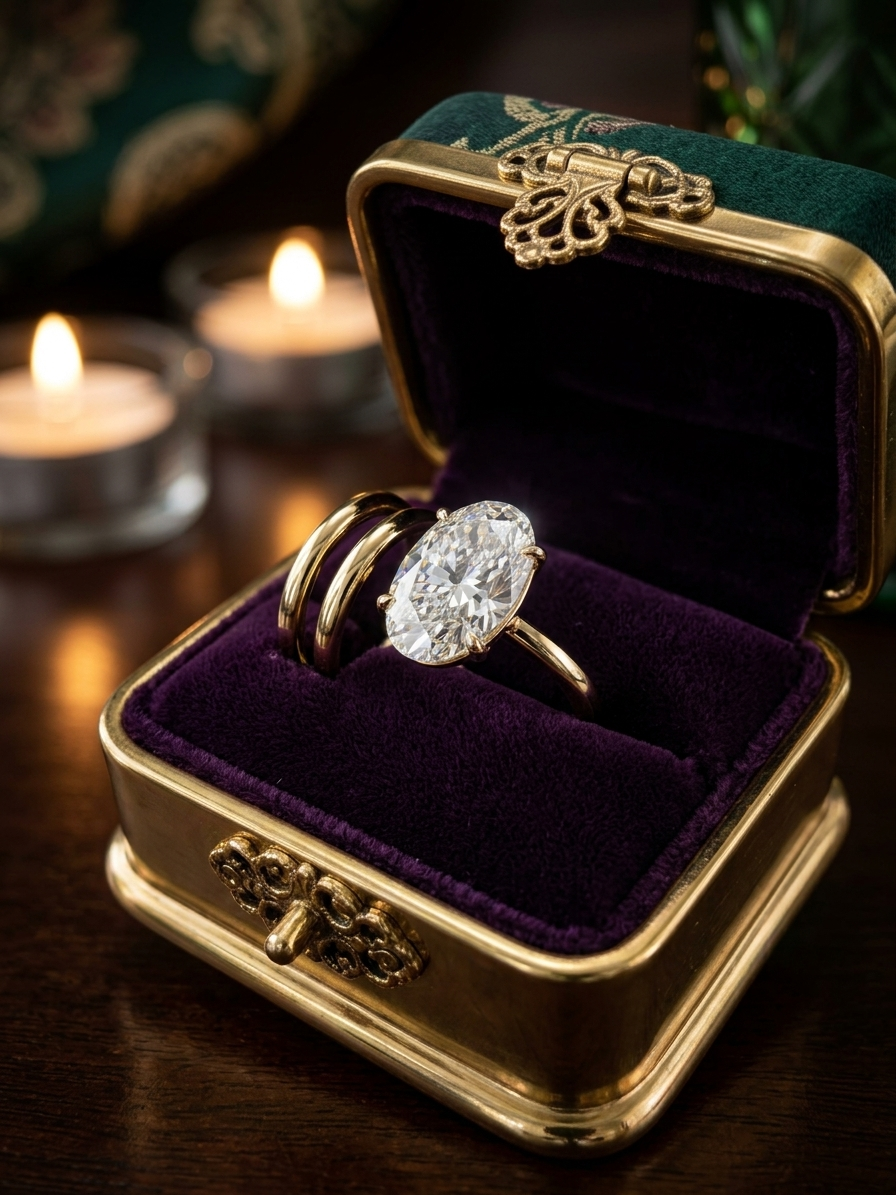 3-Piece Modular Oval Solitaire Ring Set with Double Band Ring