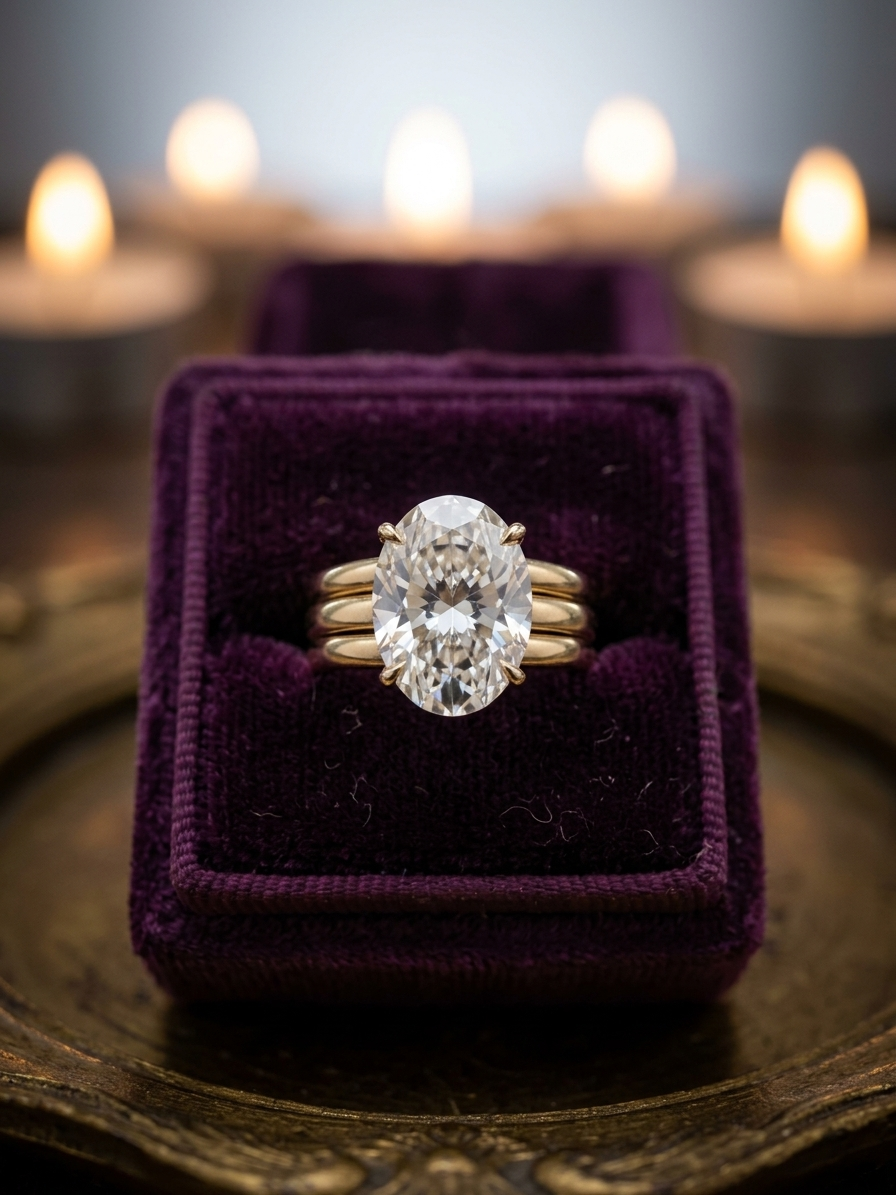 3-Piece Modular Oval Solitaire Ring Set with Double Band Ring