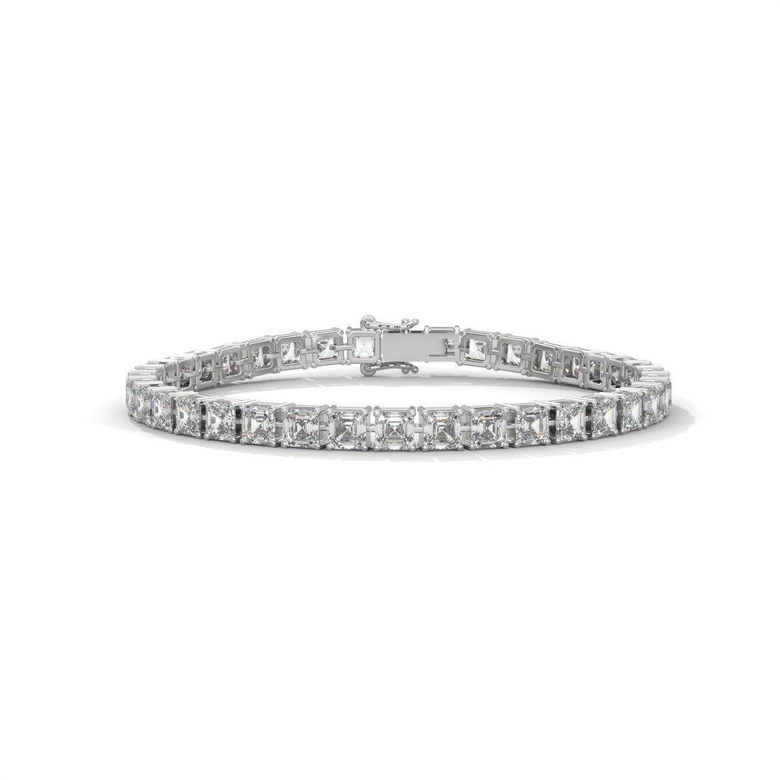 Asscher Cut Diamond Tennis Bracelet, Rose Gold, Sterling Silver, Minimalist Wedding Jewelry
