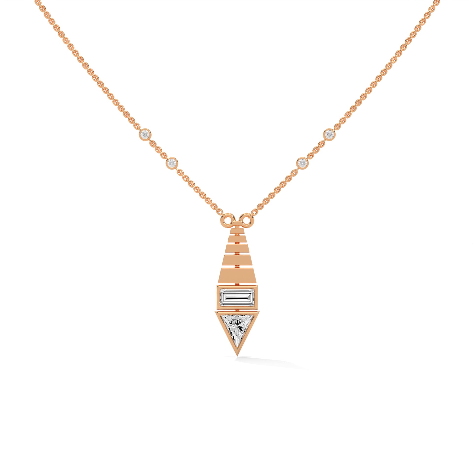Art Deco Diamond Pendant Necklace, Baguette & Trillion Cut, Minimalist Gold Statement Jewelry