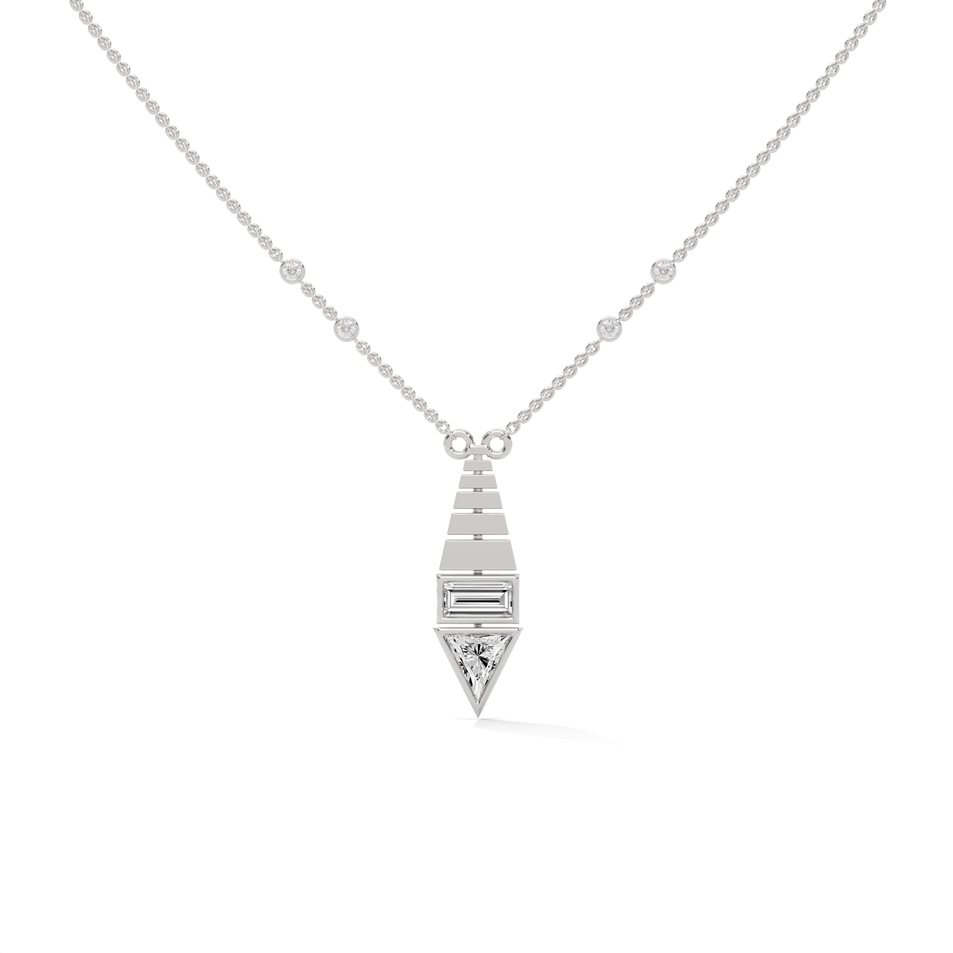 Art Deco Diamond Pendant Necklace, Baguette & Trillion Cut, Minimalist Gold Statement Jewelry