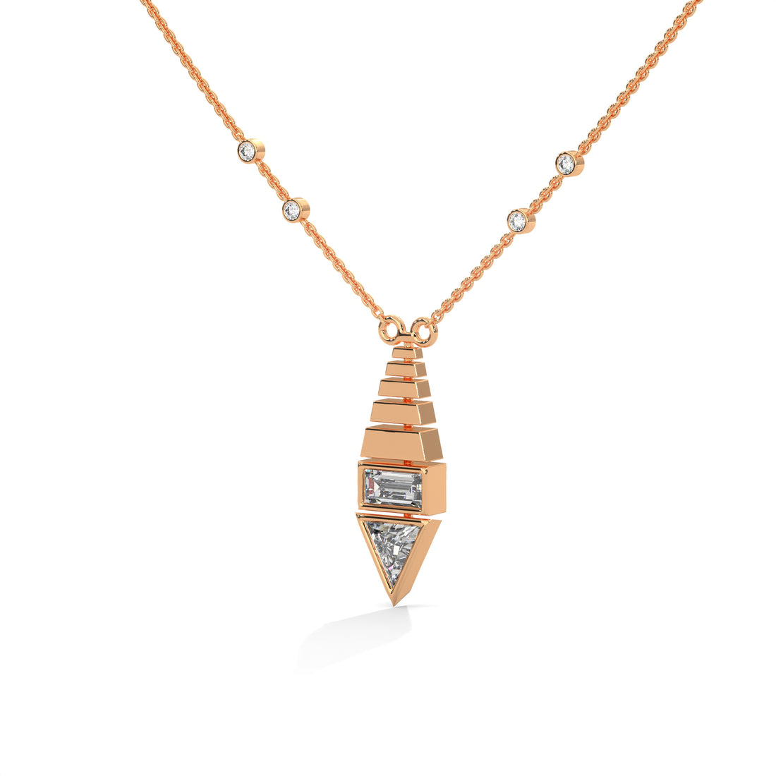 Art Deco Diamond Pendant Necklace, Baguette & Trillion Cut, Minimalist Gold Statement Jewelry