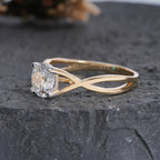 Solitaire Diamond Ring with Criss-Cross Shank, Yellow Gold Infinity Promise Ring