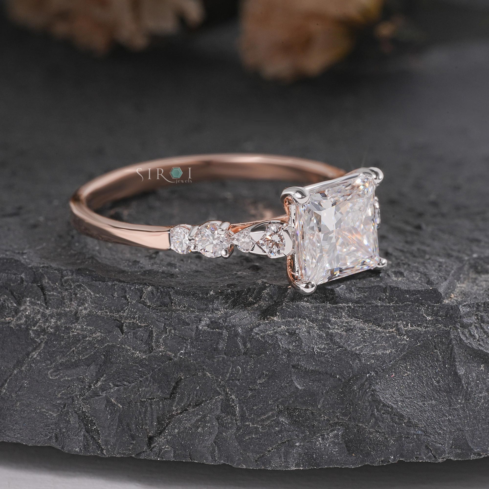 Princess Cut Diamond Engagement Ring with Pave Accents