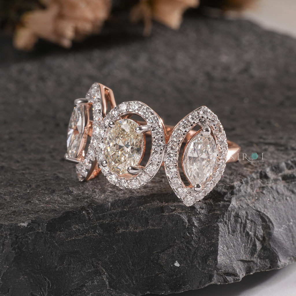 The Trinity Marquise & Oval Diamond Halo Ring