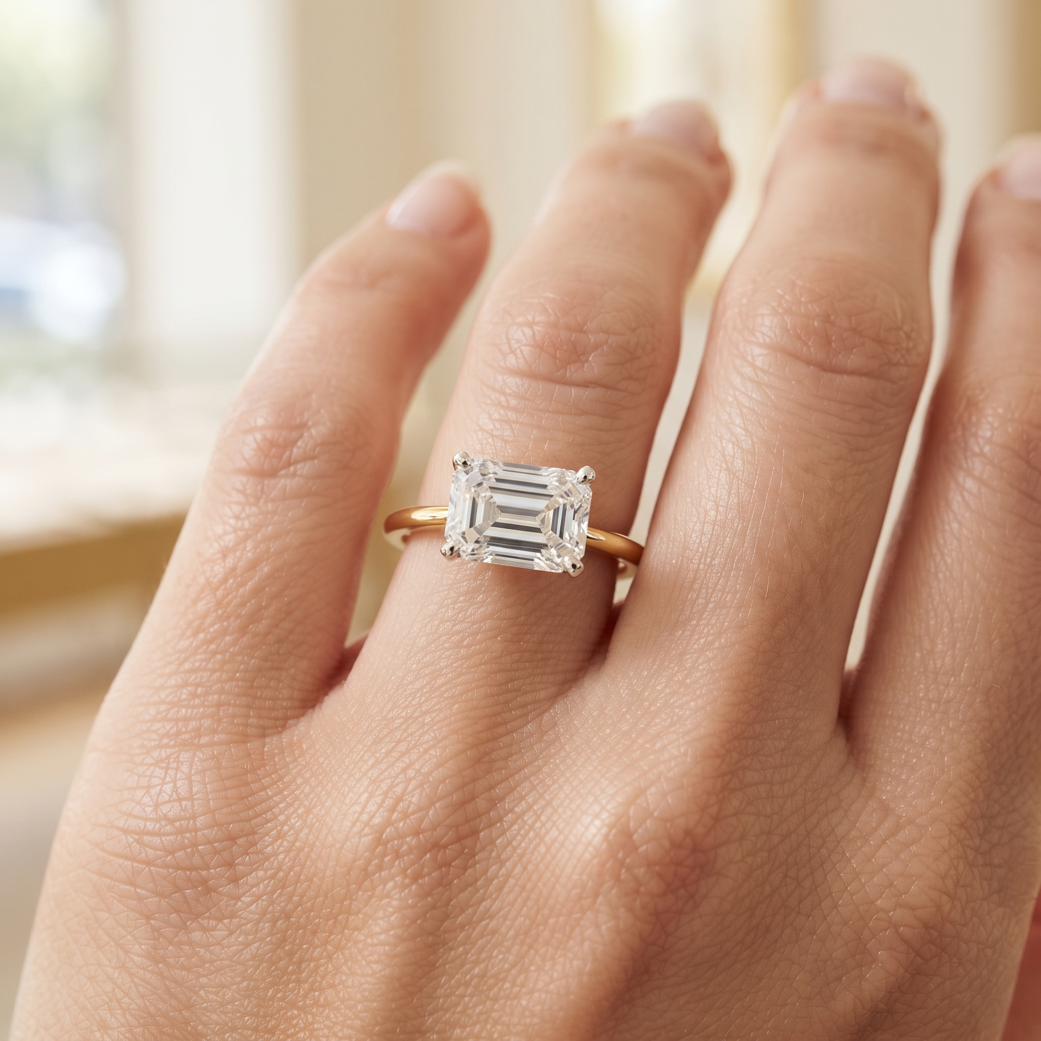 Emerald Cut Lab Grown Diamond Ring, Minimalist Gold Solitaire, Eco-Friendly Engagement Ring