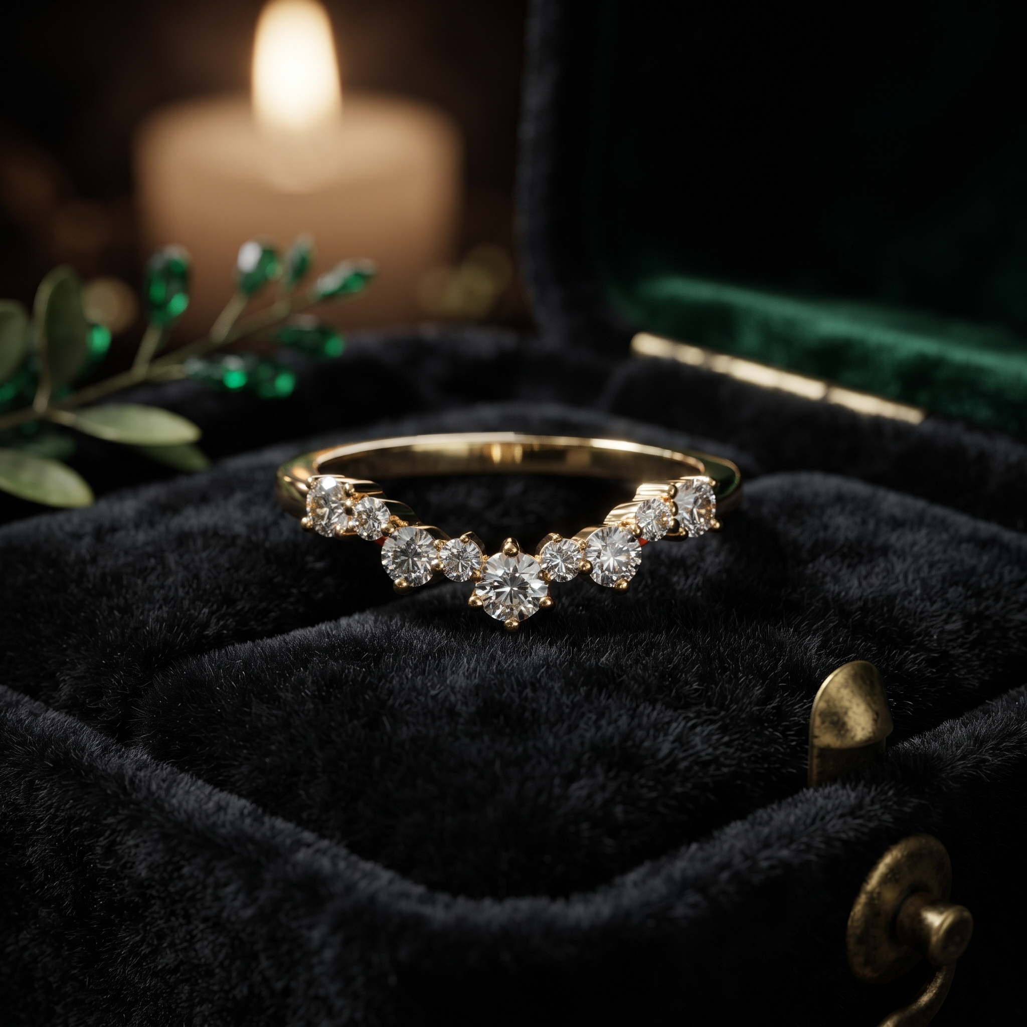 Curved Diamond Wedding Band | V Shape Stacking Ring | Contour Matching Band